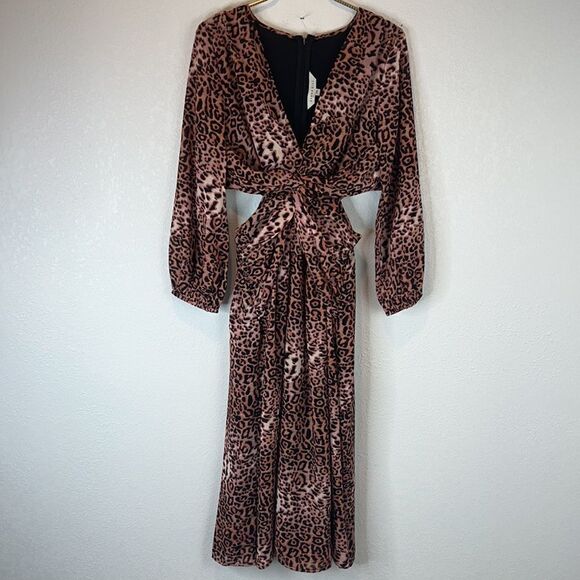 NWT Ranna Gill Floral Cutouts Leopard Print Midi Dress Size Small - Picture 2 of 12